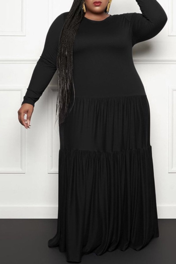 Plus Size Solid Color Ruffled Hem Maxi Dress